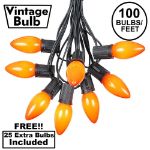 100 C9 Ceramic Christmas Light Set - Orange - Black Wire
