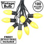 100 C9 Ceramic Christmas Light Set - Yellow - Black Wire