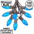 100 C9 Ceramic Christmas Light Set - Blue - Brown Wire