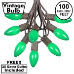 100 C9 Ceramic Christmas Light Set - Green - Brown Wire