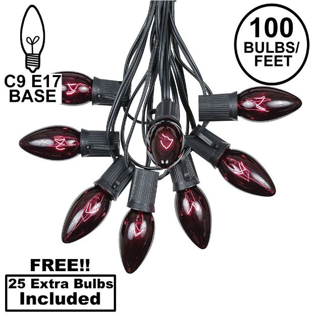 100 C9 Christmas Light Set - Black Light Very Dark Purple Bulbs - Black Wire