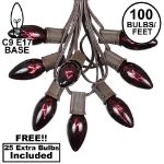100 C9 Christmas Light Set - Black Light Very Dark Purple Bulbs - Brown Wire