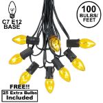 100 C7 String Light Set with Yellow Bulbs on Black Wire