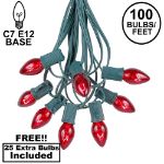 100 C7 String Light Set with Red Bulbs on Green Wire
