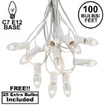 100 C7 String Light Set with Clear Bulbs on White Wire