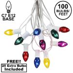 100 C7 String Light Set with Assorted Bulbs on White Wire