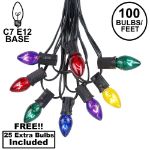 100 C7 String Light Set with Assorted Bulbs on Black Wire
