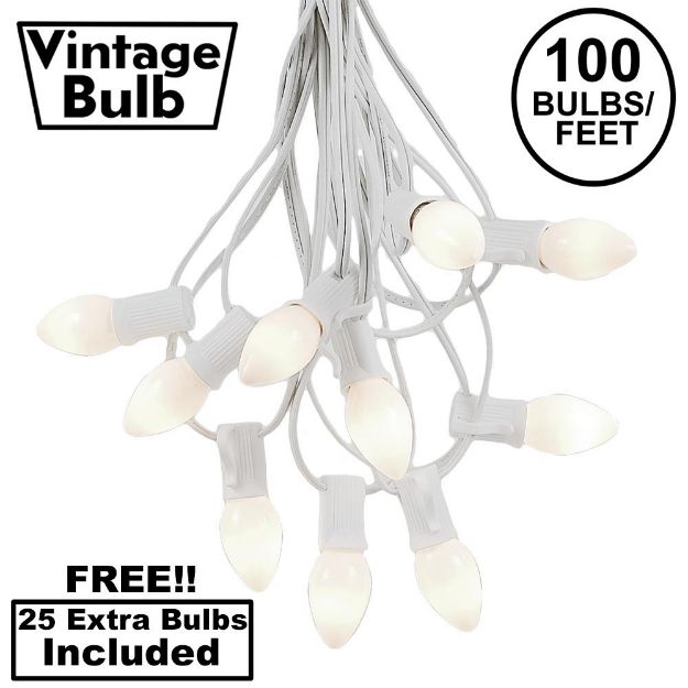 100 C7 String Light Set with White Ceramic Bulbs on White Wire