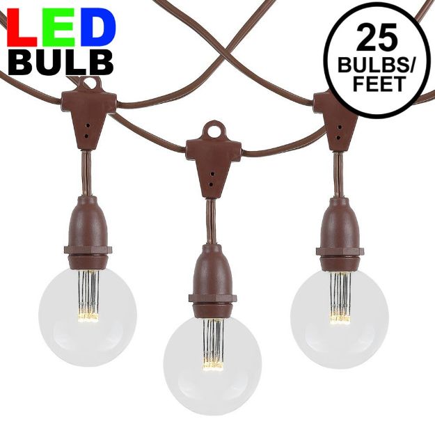 25 Warm White G50 LED Suspended Commercial Grade Intermediate Base Light Set - Brown Wire
