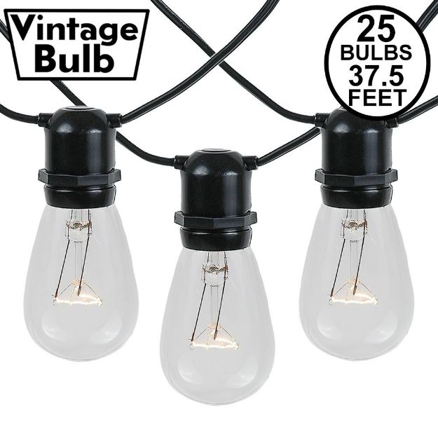25 Clear S14 Commercial Grade Light String Set on 37.5' of Black Wire 