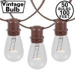 50 Clear S14 Commercial Grade Light String Set on 100' of Brown Wire 
