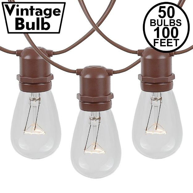 50 Clear S14 Commercial Grade Light String Set on 100' of Brown Wire 
