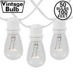  50 Clear S14 Commercial Grade Light String Set on 100' of White Wire 