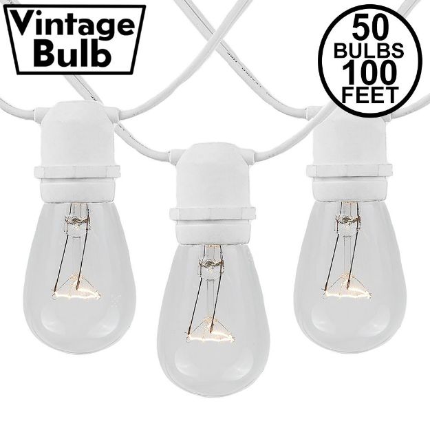  50 Clear S14 Commercial Grade Light String Set on 100' of White Wire 
