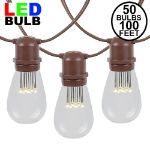 50 LED S14 Warm White Commercial Grade Light String Set on 100' of Brown Wire 