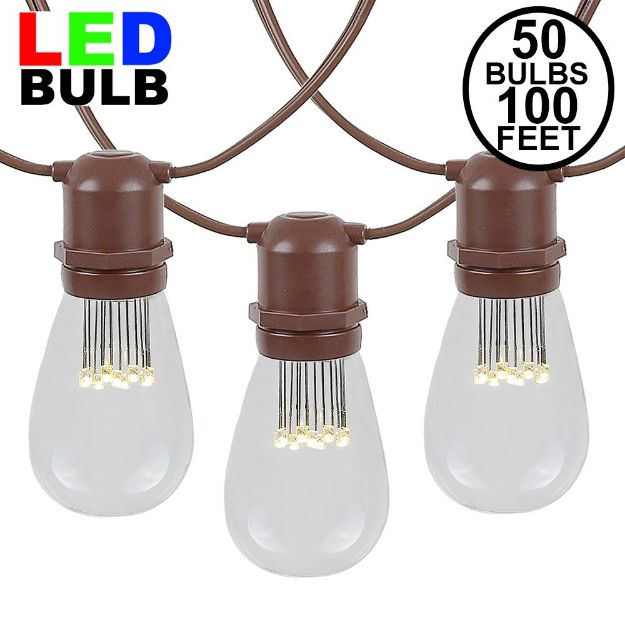 50 LED S14 Warm White Commercial Grade Light String Set on 100' of Brown Wire 