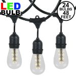24 Warm White PG S14 Commercial Grade Suspended Light String Set on 48' of Black Wire