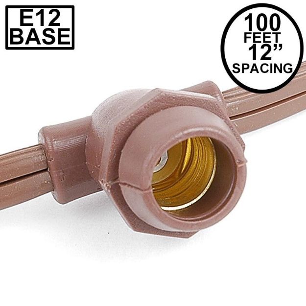 100' Brown Commercial Grade Stringer 100 Candelabra (e12) Base Sockets