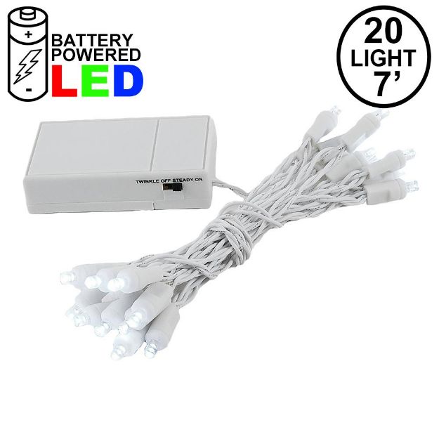 20 LED Battery Operated Lights Pure White White Wire