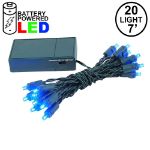 20 LED Battery Operated Lights Blue Green Wire 
