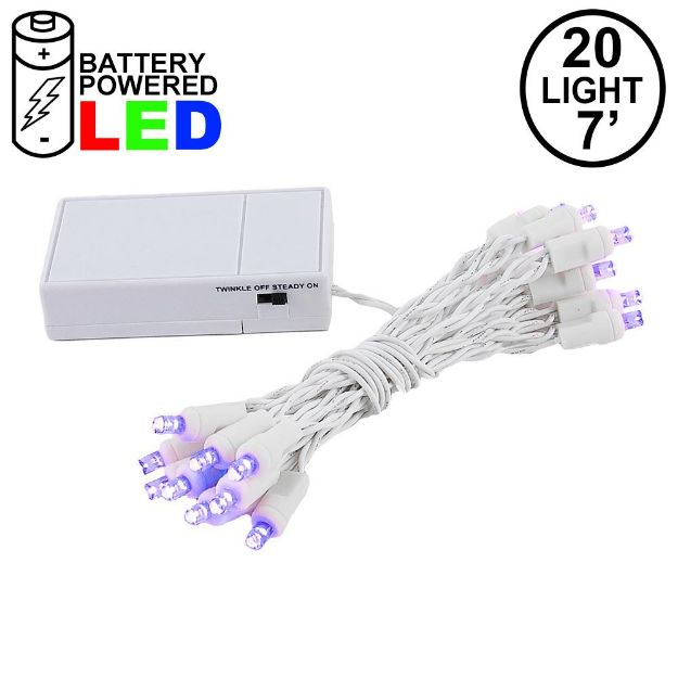 20 LED Battery Operated Lights Purple White Wire