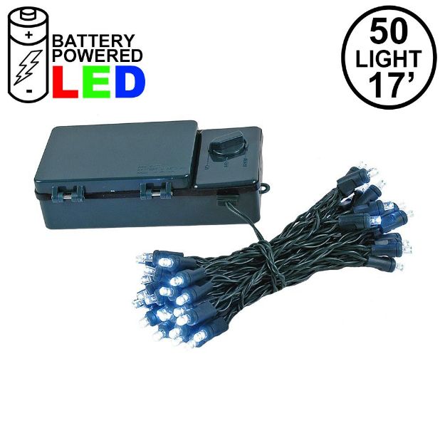 50 LED Battery Operated Lights Pure White Green Wire