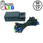 50 LED Battery Operated Lights Multi Green Wire