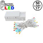 50 LED Battery Operated Lights Multi on White Wire