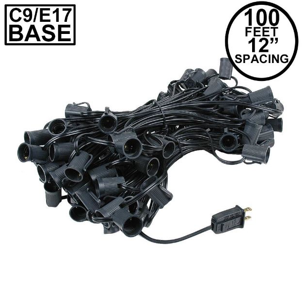 C9 100' String on Black Wire, 100 Sockets