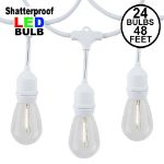 24 Warm White Plastic LED S14 Commercial Grade Suspended Light String Set on 48' of White Wire Shatterproof