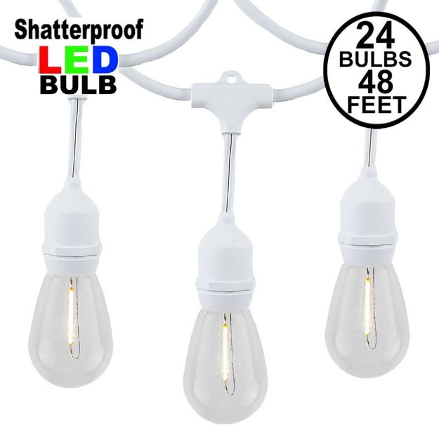 24 Warm White Plastic LED S14 Commercial Grade Suspended Light String Set on 48' of White Wire Shatterproof
