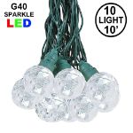 10 Pure White Sparkle Orb LED G40 Pre-Lamped String Lights
