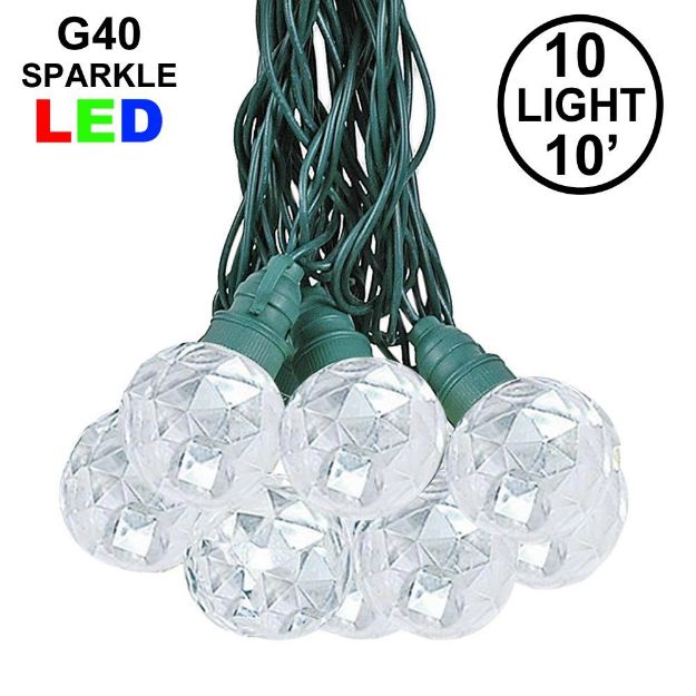 10 Pure White Sparkle Orb LED G40 Pre-Lamped String Lights