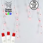 Red LED Icicle Lights on White Wire 70 Bulbs