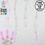Pink LED Icicle Lights on White Wire 150 Bulbs