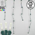 Warm White LED Icicle Lights on Green Wire 150 Bulbs