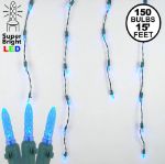 Blue LED Icicle Lights on Green Wire 150 Bulbs