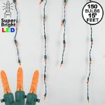 Orange (amber) LED Icicle Lights on Green Wire 150 Bulbs