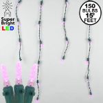 Pink LED Icicle Lights on Green Wire 150 Bulbs