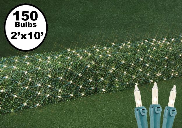 2' x 10' Super Bright Clear Net Lights - Green Wire