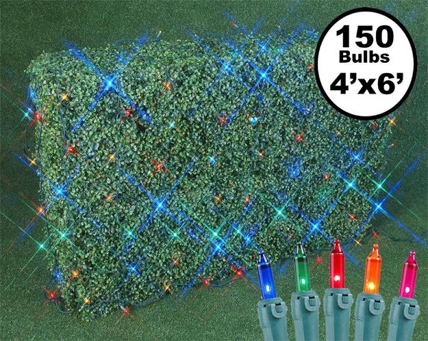 4' X 6' Super Bright Multi Net Lights - Green Wire