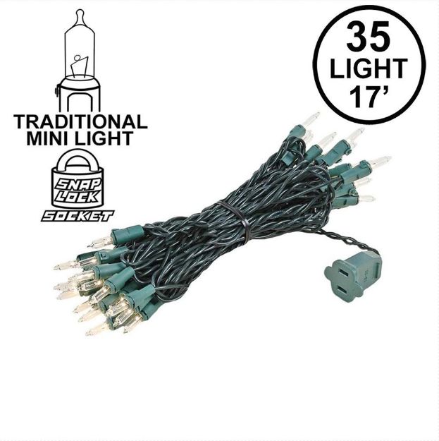 35 Light 17' Long Green Wire Christmas Mini Lights