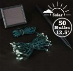 Warm White LED Solar Powered Lights 50 Light String Green Wire