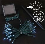 Pure White LED Solar Powered Lights 100 Light String Green Wire