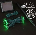 Green LED Solar Powered Lights 50 Light String Green Wire