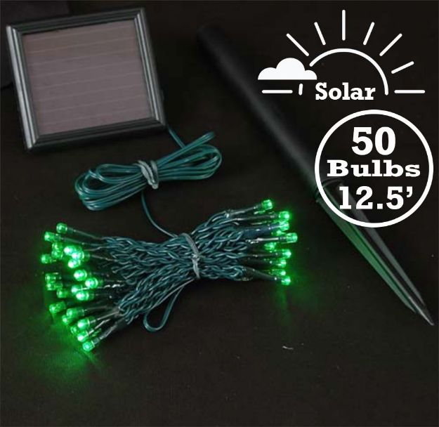 Green LED Solar Powered Lights 50 Light String Green Wire