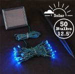 Blue LED Solar Powered Lights 50 Light String Green Wire
