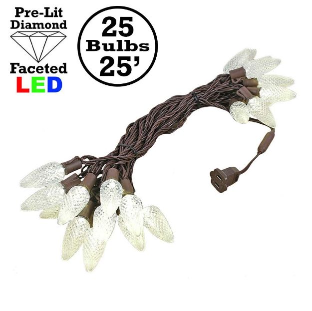 25 Warm White LED C9 Pre-Lamped String Lights Brown Wire