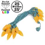 25 Amber/Orange C9 LED Pre-Lamped String Lights Green Wire