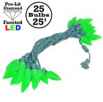25 Green LED C9 Pre-Lamped String Lights Green Wire